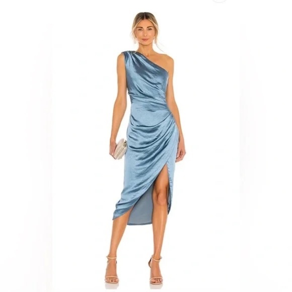 Elliatt Cassini Satin One Shoulder Blue Dress 45181 - Picture 1 of 13